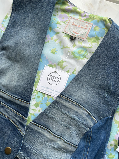 Leni Reclaimed Patchwork Denim Vest with Cotton Lining S/M #LENI4