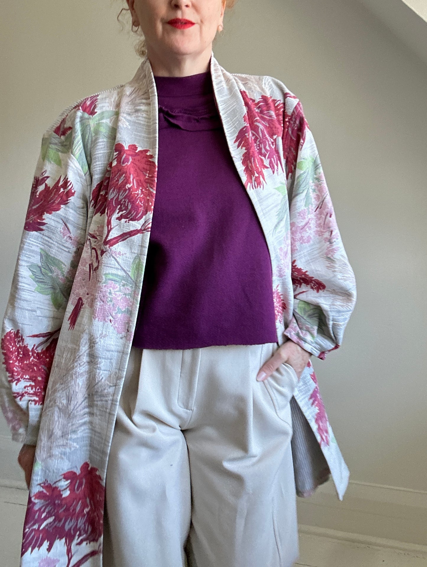 Vivianne Upcycled Vintage Barkcloth & Lined Jacket Size 2X/3X #CVJC23X106