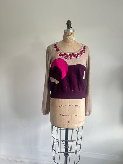 Needlefelted, Embroidered and Circle Patched Confetti Cashmere Sweater XL/2X #CASHSM2