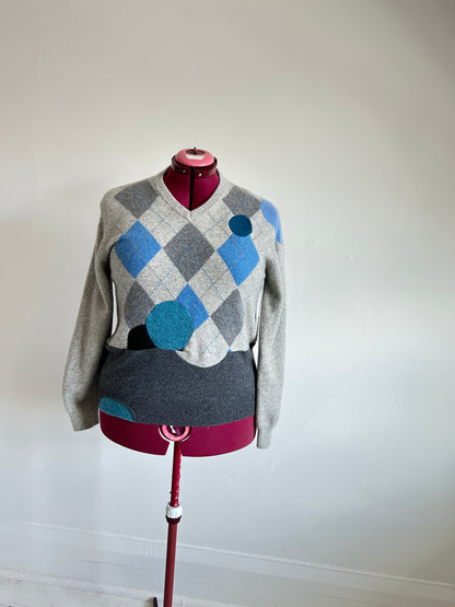 Abstract Art Patched Upcycled Cashmere Sweater L/XL #CASLXL25