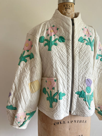 Billie Zip Up Jacket with Upcycled Vintage Quilt Size M/L #BILLMLCR6