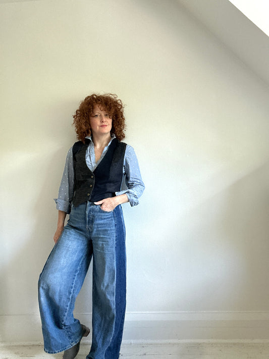 Leni Reclaimed Patchwork Denim Vest with Cotton Lining S/M #LENI5