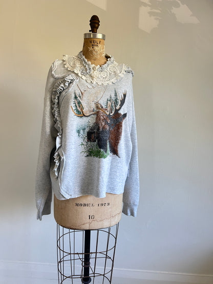 Ruffled Lace Vintage Moose Sweatshirt 2X/3X #SWR23X4