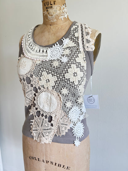 Upcycled Vintage Lace Tank  S/M #TANK2