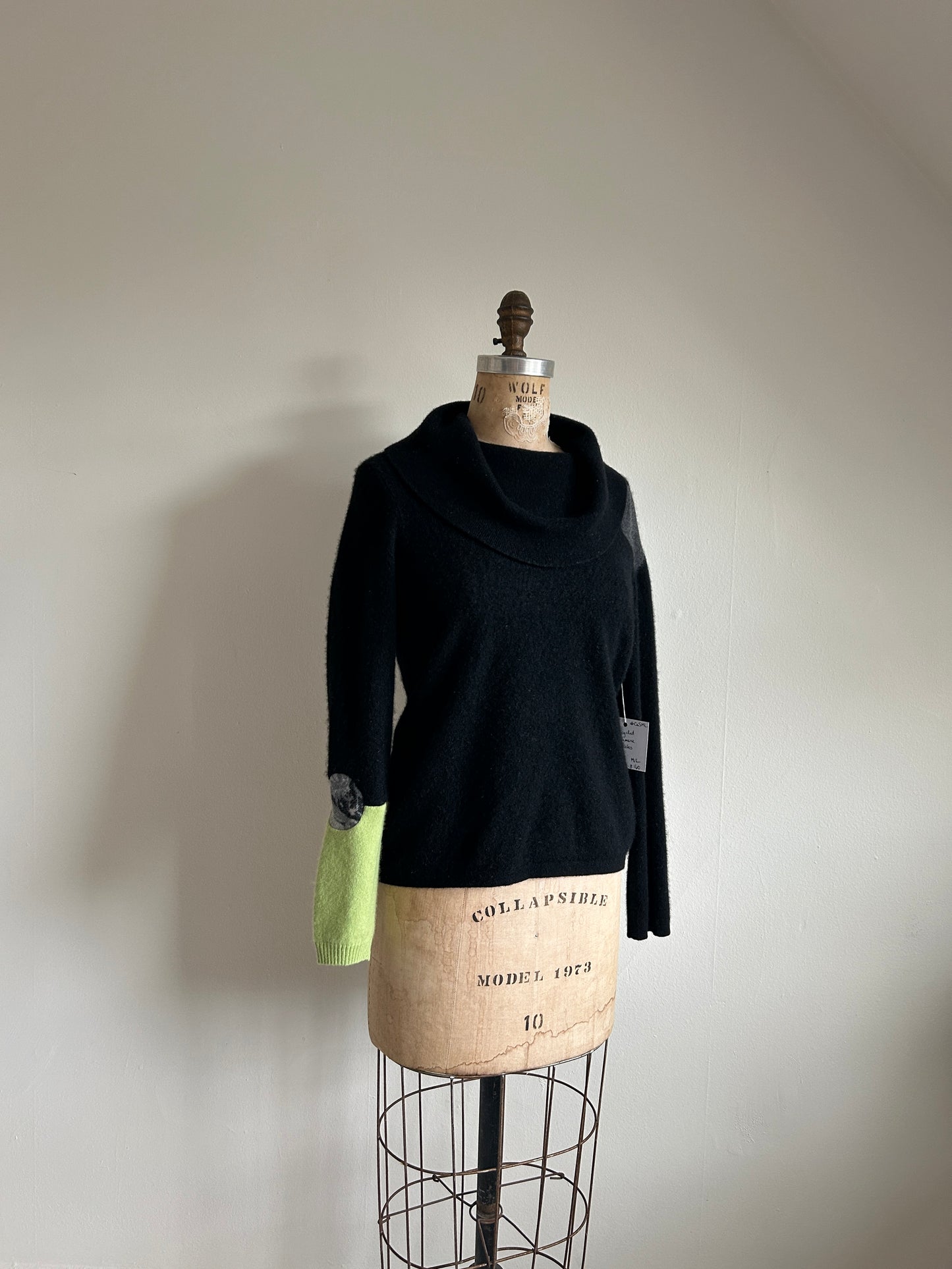 Abstract Art Patched Upcycled Cowl Neck Cashmere Sweater M/L #CASML32