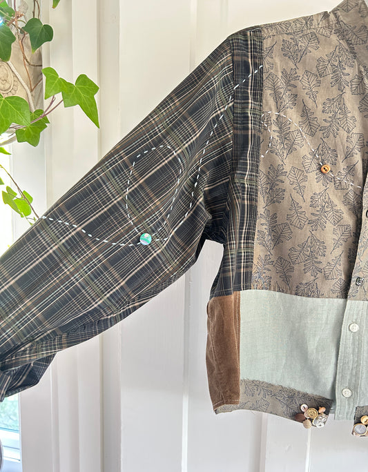 Reworked “Tuxedo Workwear” Buttondown Shirt with Handstitching M/L #TBML2