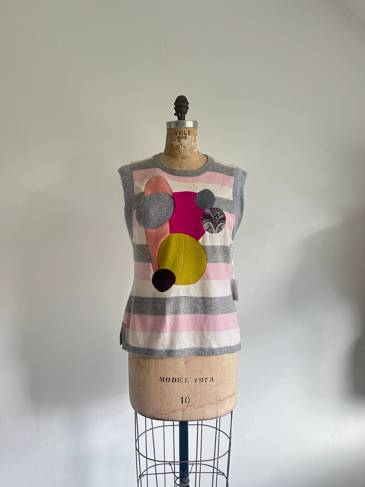 Abstract Art Patched Upcycled Cashmere Vest Size S/M #CAVSM2