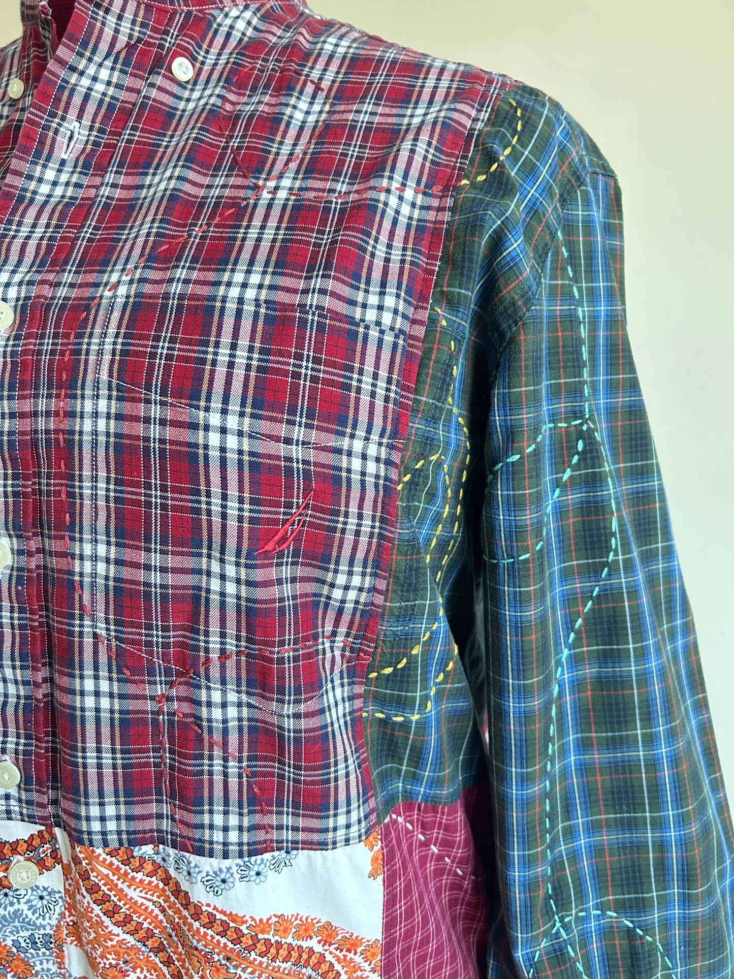 Reworked “Tuxedo Workwear” Buttondown Shirt with Handstitching 2X #TB23X9