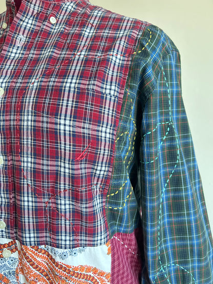 Reworked “Tuxedo Workwear” Buttondown Shirt with Handstitching 2X #TB23X9