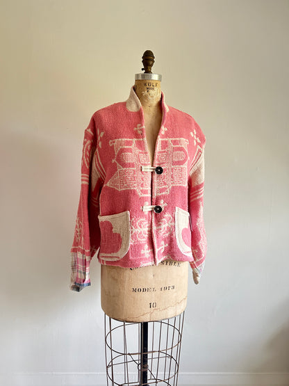 Vivianne Cropped Jacket with Upcycled Throw Blanket M/L #CVCTML7