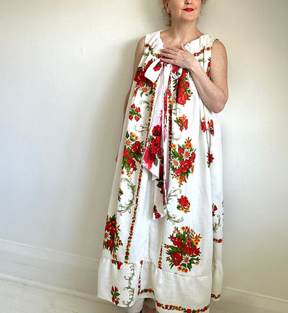 Marlowe Maxi Dress with Upcycled Vintage Linen Tablecloth O/S # MAR6