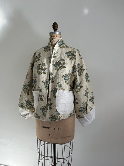 Vivianne Cropped Jacket with Upcycled Vintage Draperies & Quilted Cotton Size XL/2X #VIVT15