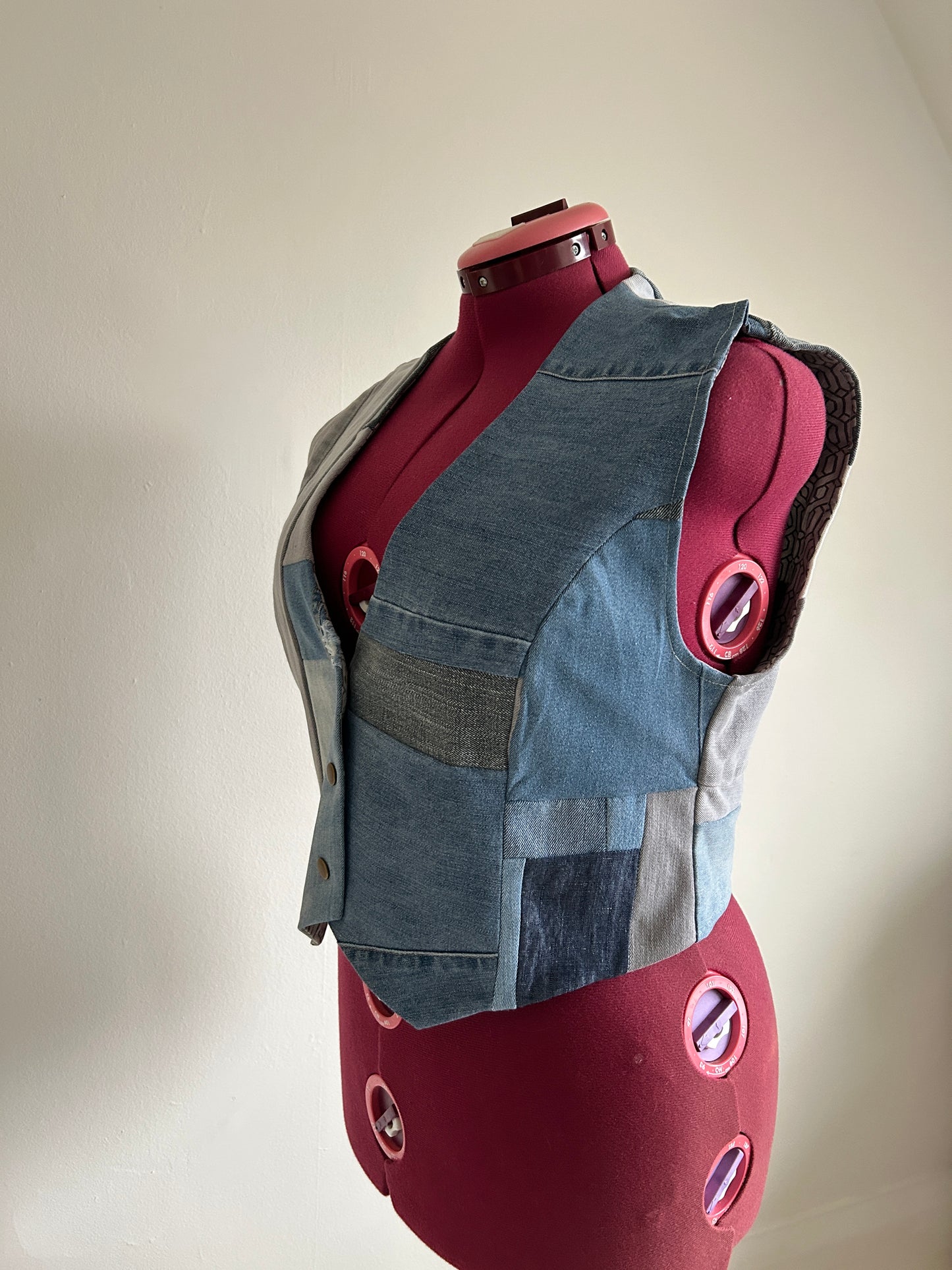 Leni Reclaimed Patchwork Denim Vest with Cotton Lining XL #DVXL15