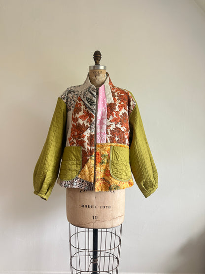 Billie Zip Up Jacket with Upcycled Spliced Scrap Vintage Textiles Size XL/2X #BILLX2XCR