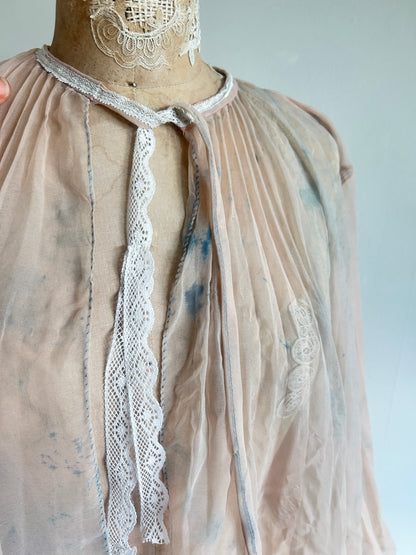 Ethereal Vintage Peachy Beige Sheer Hand dyed Pleated Top Size up to L #VIN2