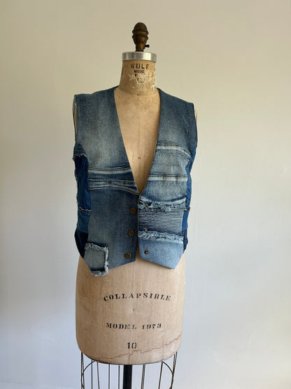 Leni Reclaimed Patchwork Denim Vest with Cotton Lining S/M #LENI4