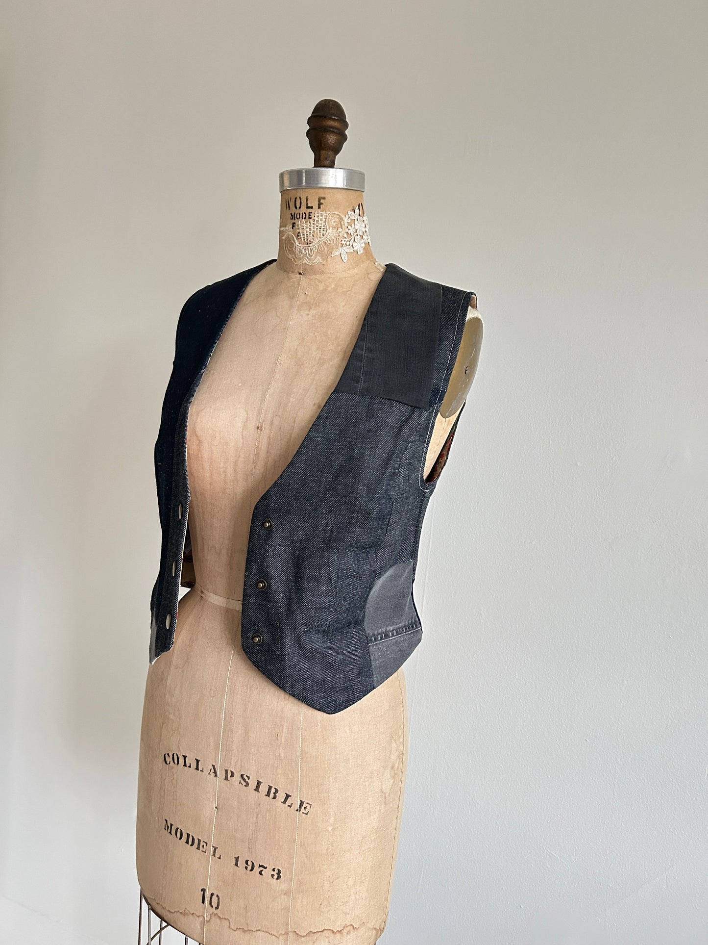 Leni Reclaimed Patchwork Denim Vest with Cotton Lining XS #DVXS12