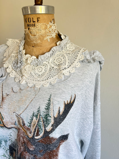 Ruffled Lace Vintage Moose Sweatshirt 2X/3X #SWR23X4