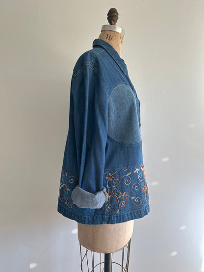 Upcycled Modern Workwear Denim Shirt - Circle Series Size 2X/3X #DEN23X3