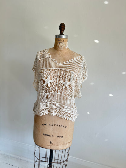 Preloved Cream Crocheted Top Size L #VIN3