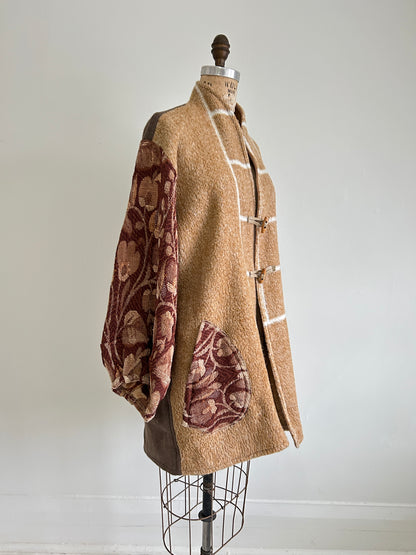 Vivianne Jacket with Upcycled Vintage Wool & Throw Blanket & Leather & Wooden Toggles Size XL/2X #CVJWX2X44