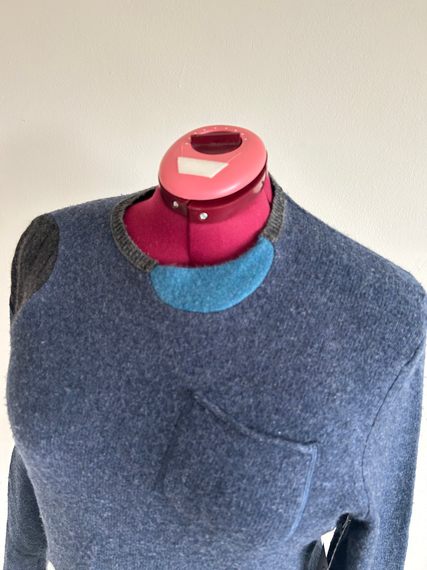 Abstract Art Patched Upcycled Wool, Angora & Cashmere Sweater XL/2X #CAS23X31