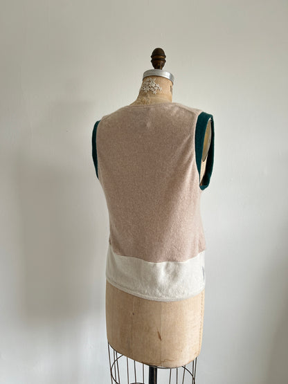 Abstract Art Patched Upcycled Cashmere Vest Size L/XL #ARTV
