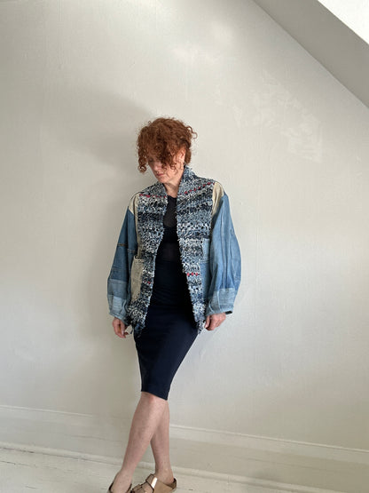 Vivianne Cropped Upcycled Woven Denim Jacket Size XL/2X #CVCDX2X101