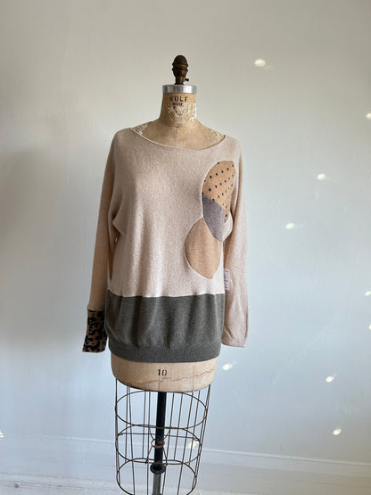 Abstract Art Patched Upcycled Cashmere Sweater M/L #CASML6