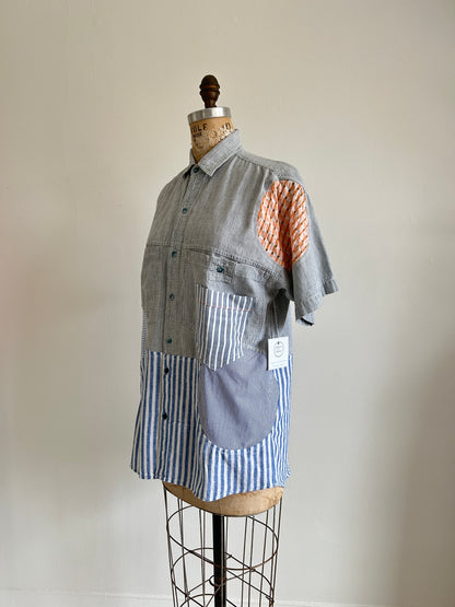 Upcycled Modern Workwear Pinstripe Shirt - Circle Series Size M/L #PIN1