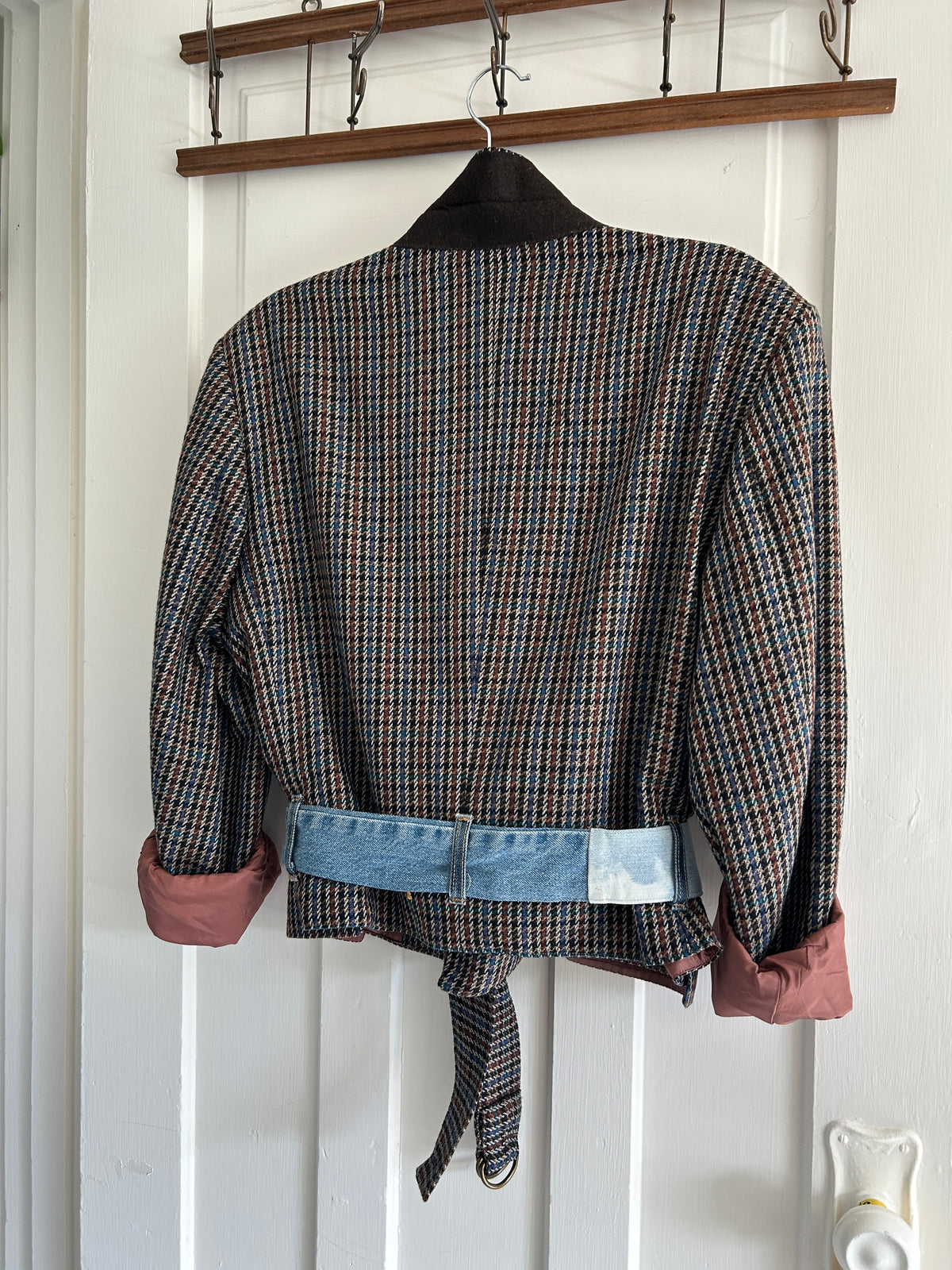 Cropped Upcycled Park Row Wool Blazer with Denim Belt Size M/L #BLAZML1