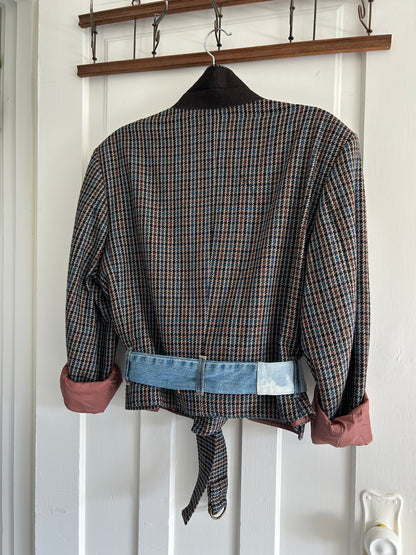 Cropped Upcycled Park Row Wool Blazer with Denim Belt Size M/L #BLAZML1