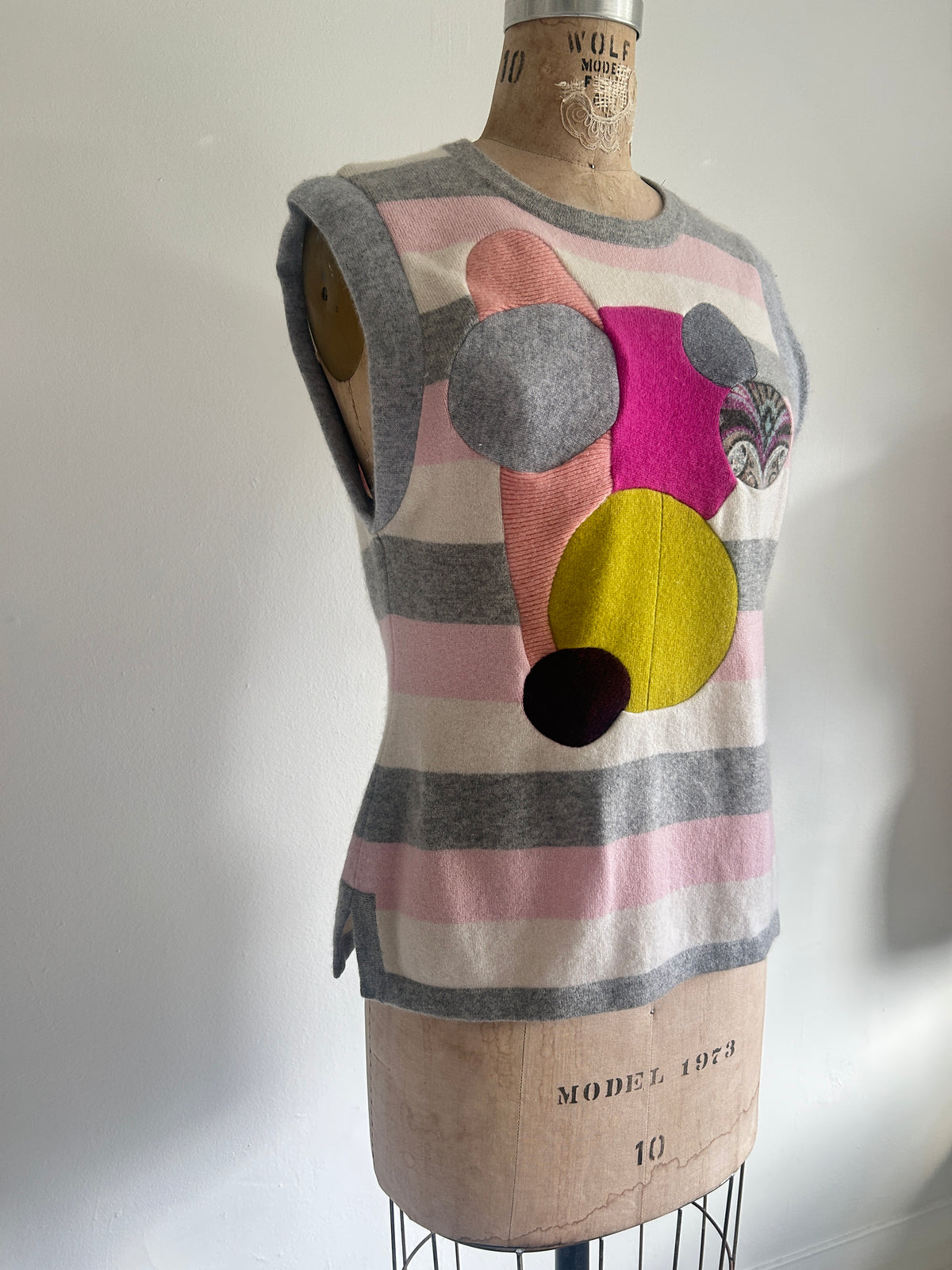 Abstract Art Patched Upcycled Cashmere Vest Size S/M #CAVSM2