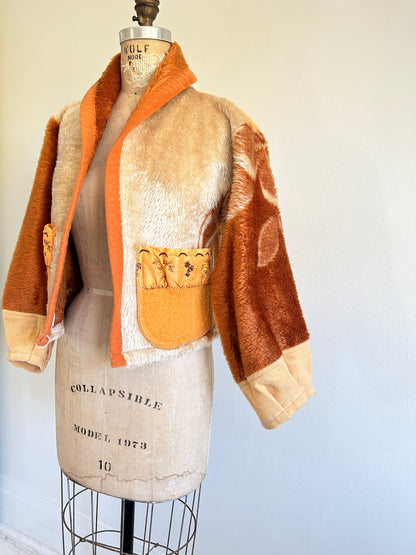 Vivianne Cropped Jacket with Upcycled Vintage Wool & Fleece Blankets Size XS/S #CVCWXXS14