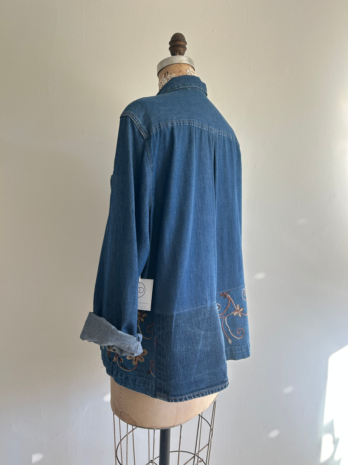 Upcycled Modern Workwear Denim Shirt - Circle Series Size 2X/3X #DEN23X3