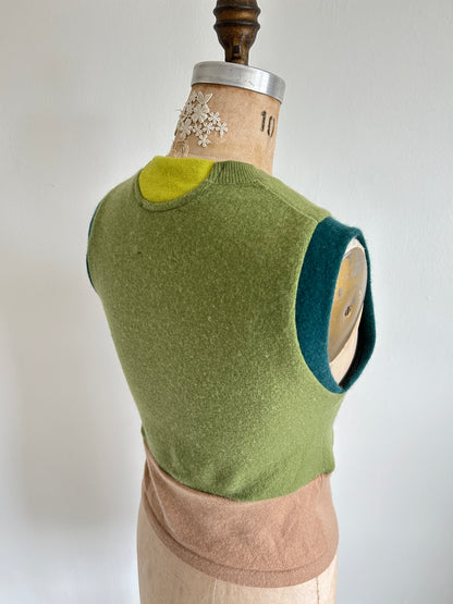 Abstract Art Patched Upcycled Cashmere Vest Size XS/S #ARTV10