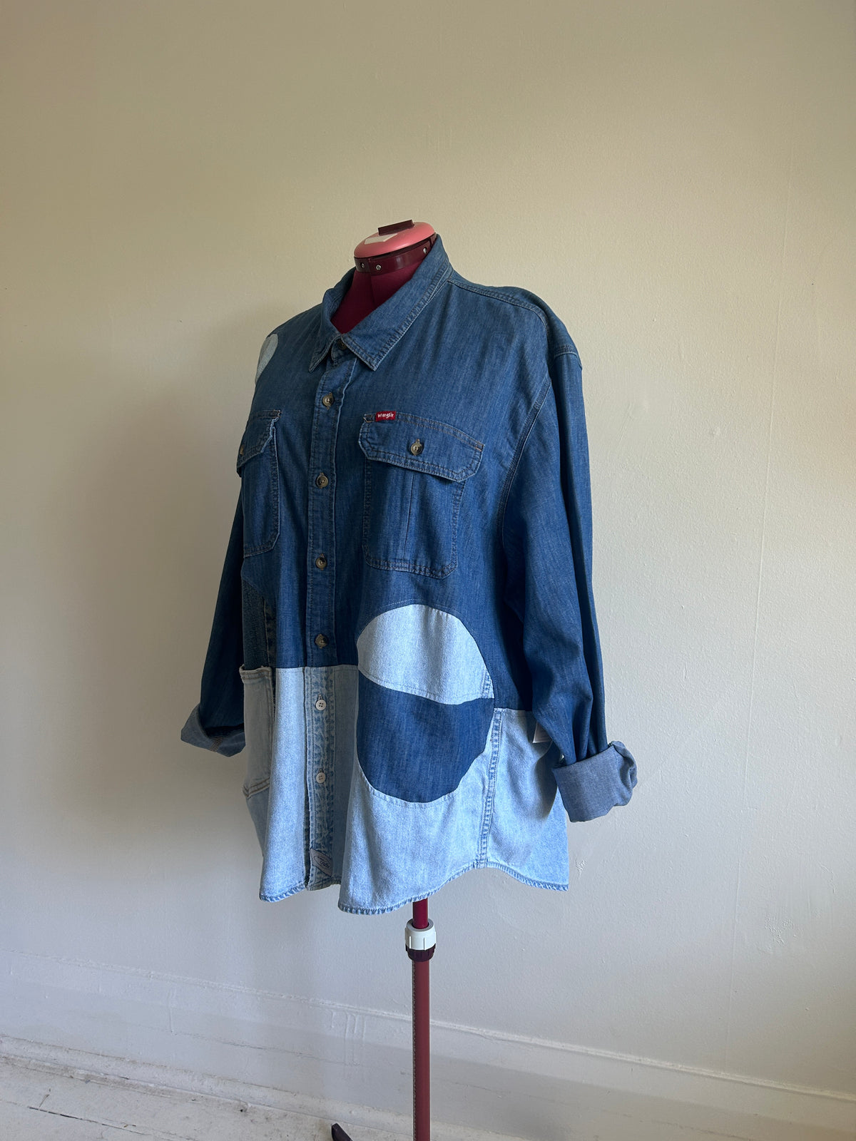 Upcycled Modern Workwear Wrangler Denim Shirt - Circle Series Size 2X/3X #DEN3X6