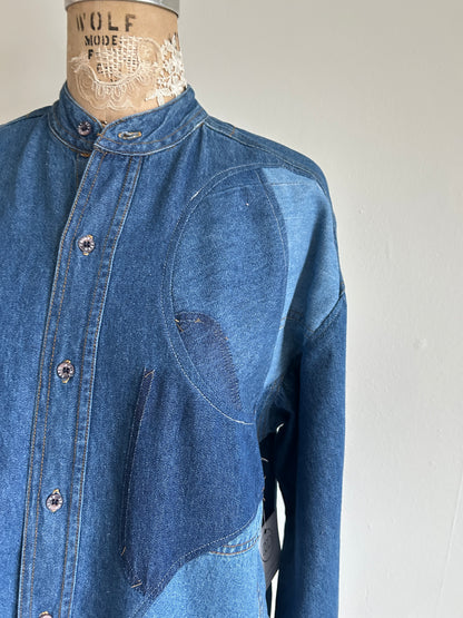 Upcycled Modern Workwear Wrangler Denim Shirt - Circle Series Size L/XL #DBML7
