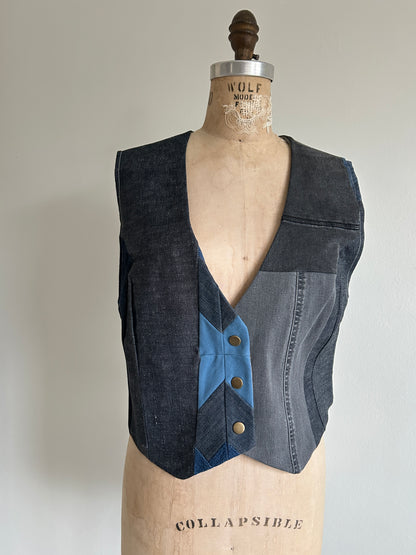 Leni Reclaimed Patchwork Denim Vest with Cotton Lining M/L #DVML13