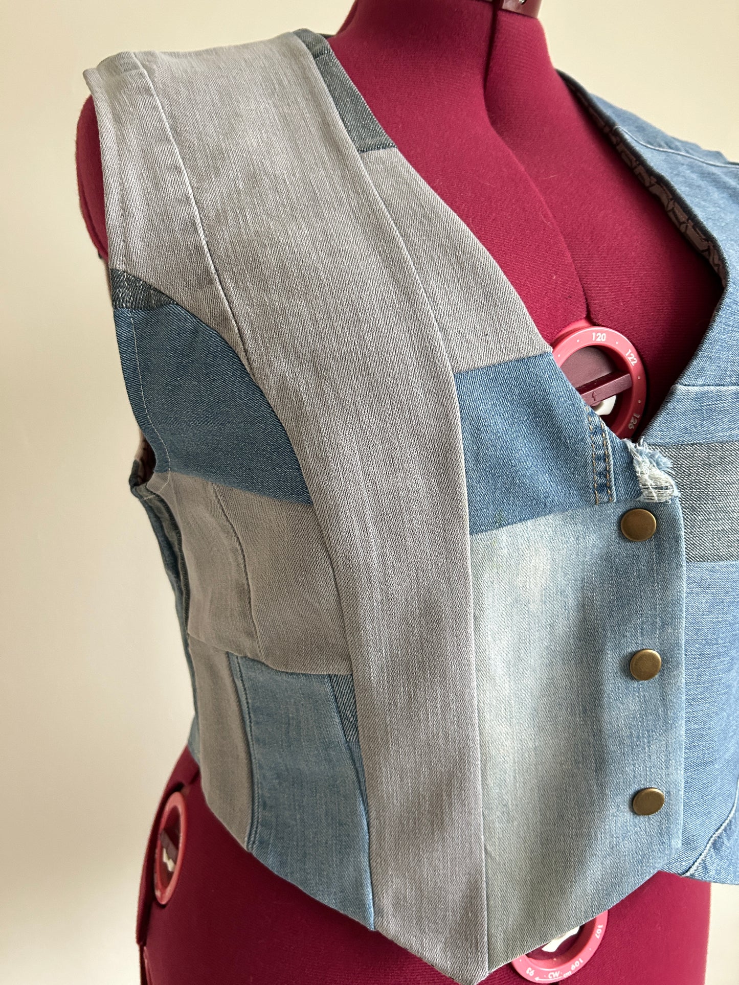 Leni Reclaimed Patchwork Denim Vest with Cotton Lining XL #DVXL15