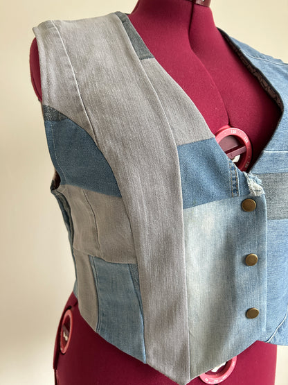Leni Reclaimed Patchwork Denim Vest with Cotton Lining XL #DVXL15