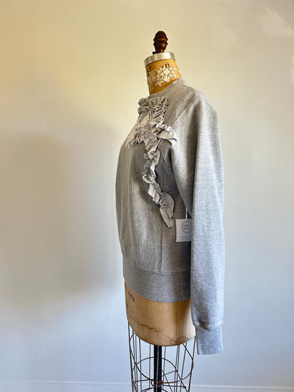 Ruffled & Battenburg Lace Upcycled Champion Sweatshirt XS/S #SWRXXS3