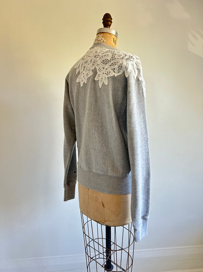 Ruffled & Battenburg Lace Upcycled Champion Sweatshirt XS/S #SWRXXS3