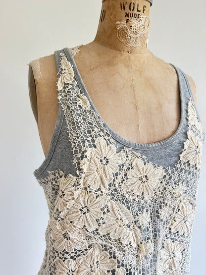 Upcycled Vintage Lace Tank with built in sports bra L/XL #TANK1