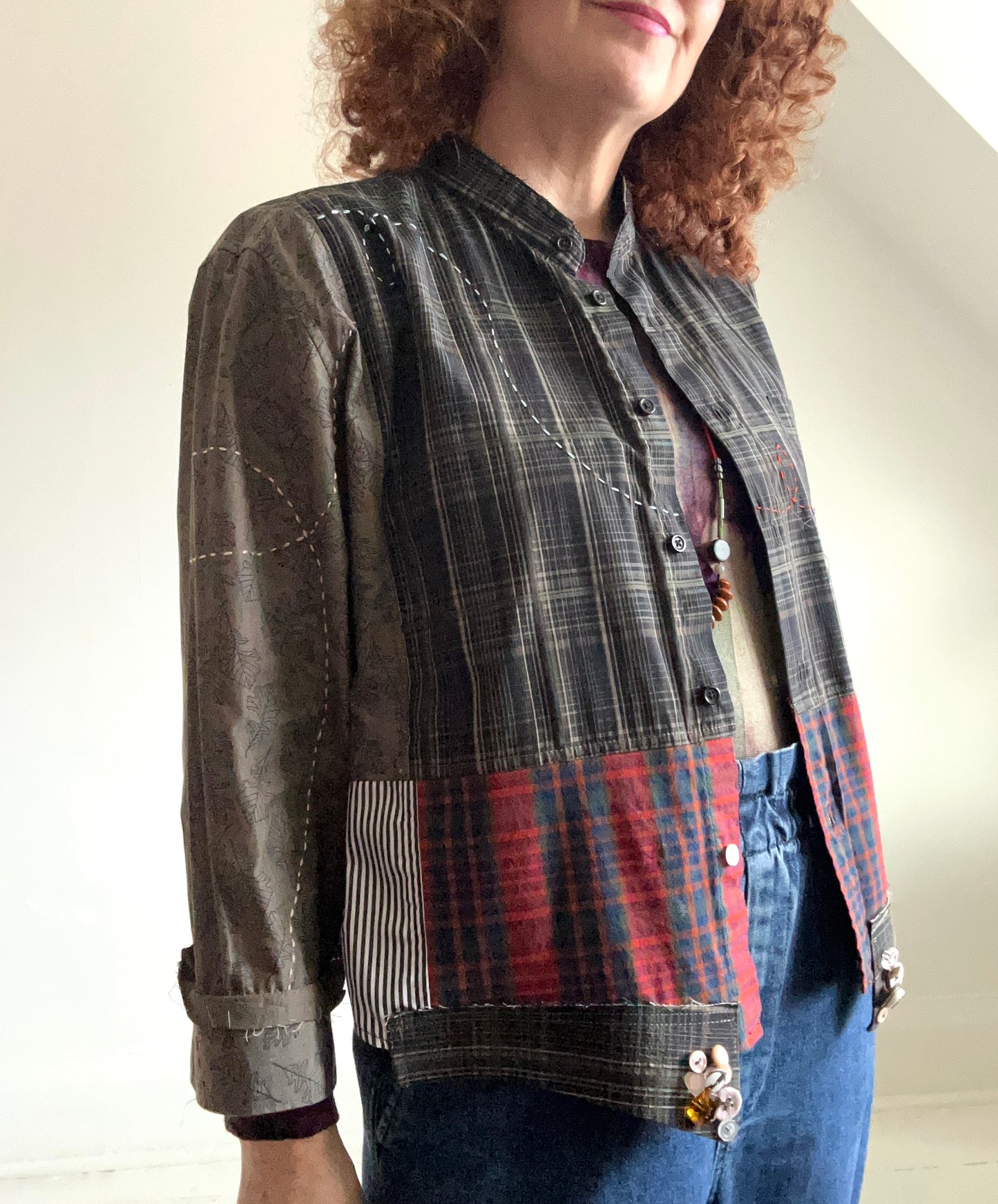 Reworked “Tuxedo Workwear” Buttondown Shirt with Handstitching XL/2X #TBX2X19