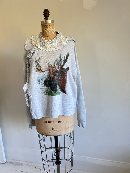 Ruffled Lace Vintage Moose Sweatshirt 2X/3X #SWR23X4