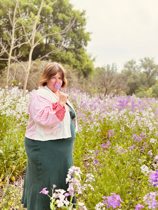 Vivianne Cropped Jacket with Upcycled Vintage Chenille Size 2X/3X #VIVCH18