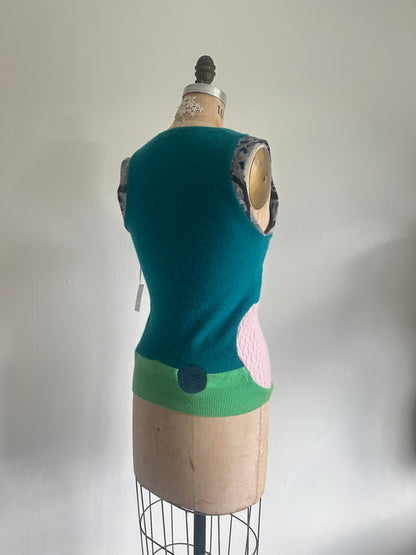 Abstract Art Patched Upcycled Cashmere Vest Size XS/S #CAVXXS26