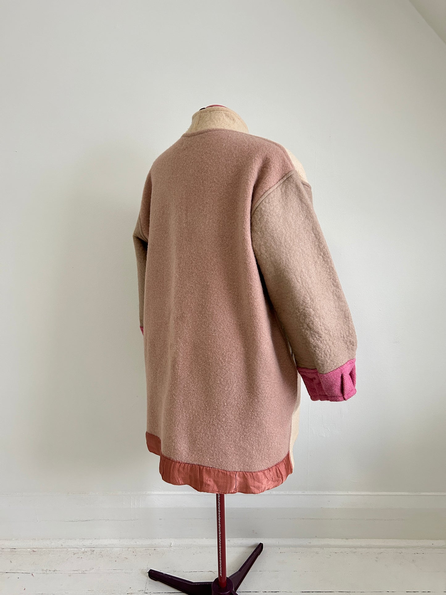Vivianne Jacket with Upcycled Vintage Wool Blanket & Leather & Wooden Toggles Size 2X/3X #CVJW23X32