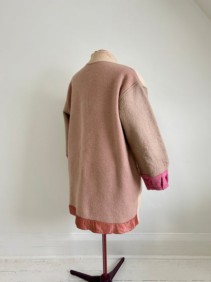 Vivianne Jacket with Upcycled Vintage Wool Blanket & Leather & Wooden Toggles Size 2X/3X #CVJW23X32